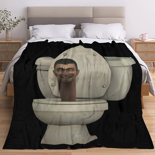 Exciting image of a cheerful man on the toilet, printed on a high-definition and super soft blanket. This blanket is comfortable, lightweight, and machine washable, making it versatile for use on the sofa, bed, or during office breaks. Perfect for all