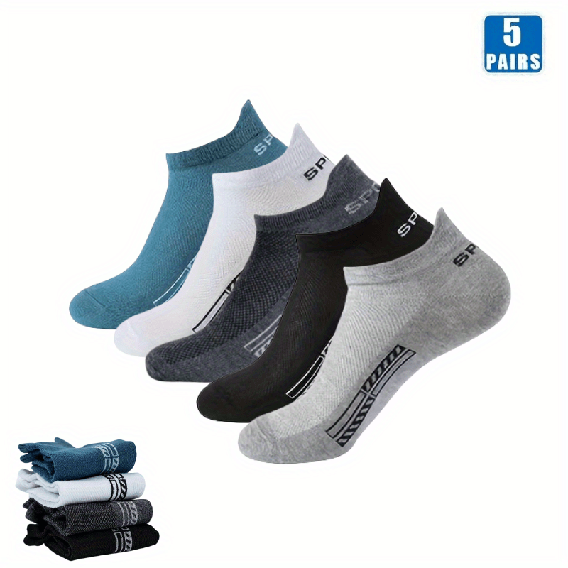 5 pairs of men's sports ankle socks with anti-odor mesh, sweat-absorbing and breathable for summer.