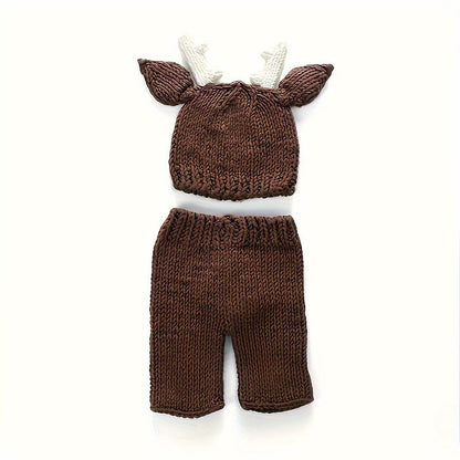 Youngsters can dress up as adorable cartoon animals with this Sika Deer Costume set, which includes a hat, pants, and crochet photography props.