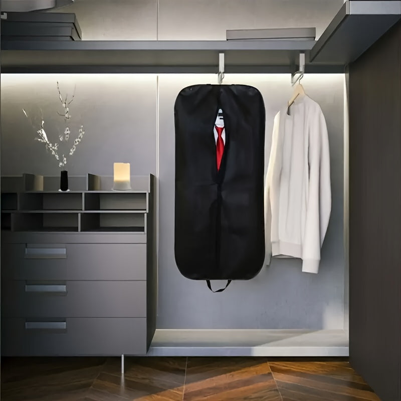 Black Hanging Garment Bag with Zipper, Fabric Suitcase for Clothes, Hanging Wardrobe Organizer - Ideal Home & Kitchen Storage Solution