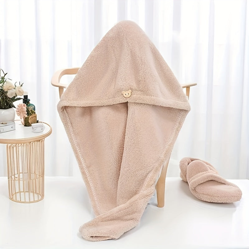 Lightweight cotton hair towel wrap for women with quick-dry knit fabric, hooded design for easy wear, ideal for bathroom use.