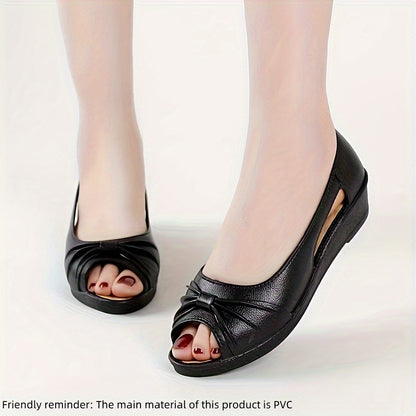 Elegant slip on sandals for women with soft platform sole, low wedge heel, and PVC material for special occasions.