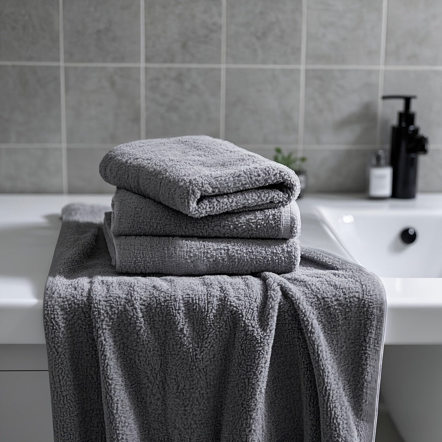 8 extra large oblong microfiber towels with a space theme and contemporary style. Super soft, multi-purpose, reusable, highly absorbent, lint and streak free. Made of knit fabric for use in