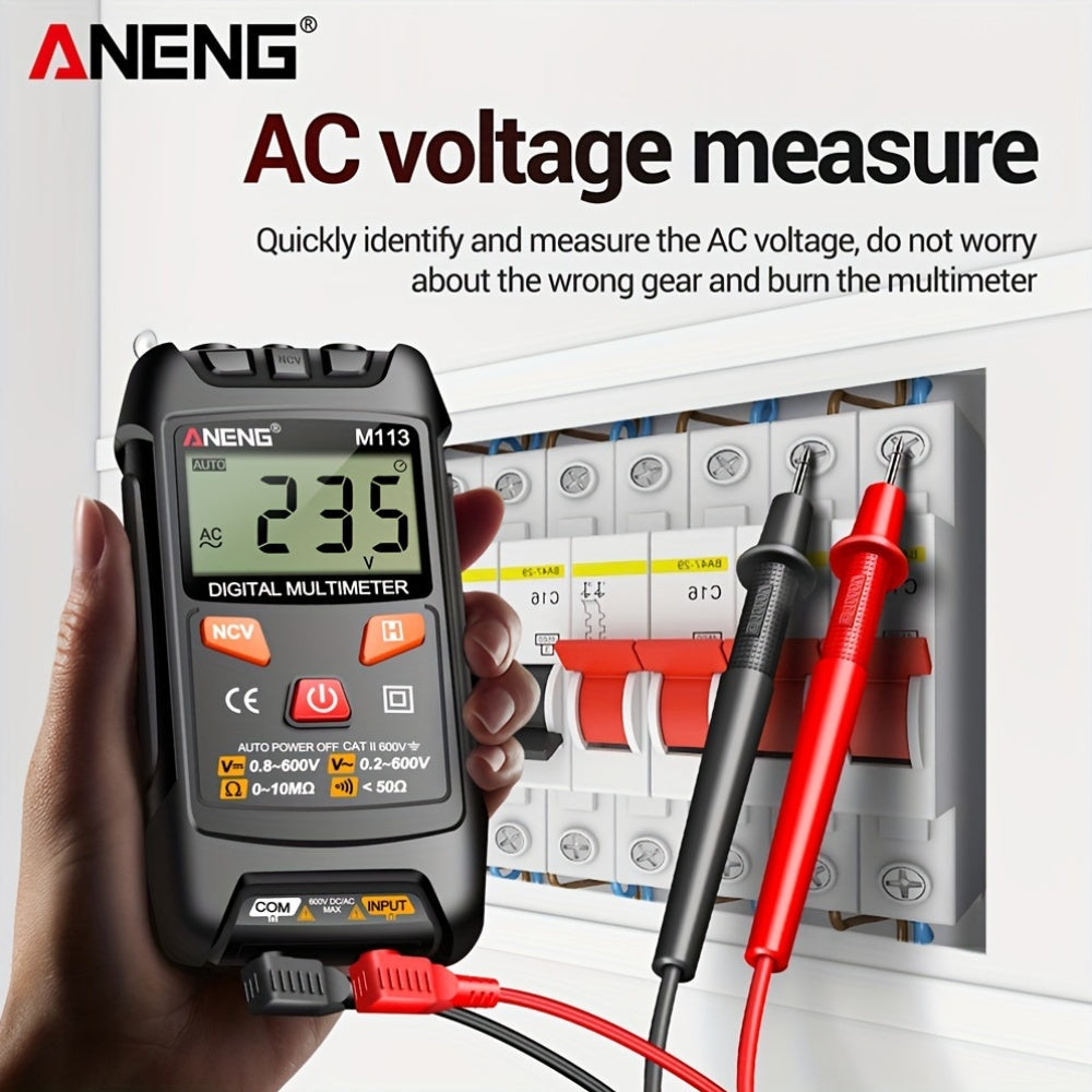 ANENG M113 Mini Digital Multimeter with 1999 Counts for AC/DC Voltage Meter, Battery Powered, ABS Material, NCV Induction, Auto Recognition, Resistance/ON/OFF, Electricity Measuring Tool.