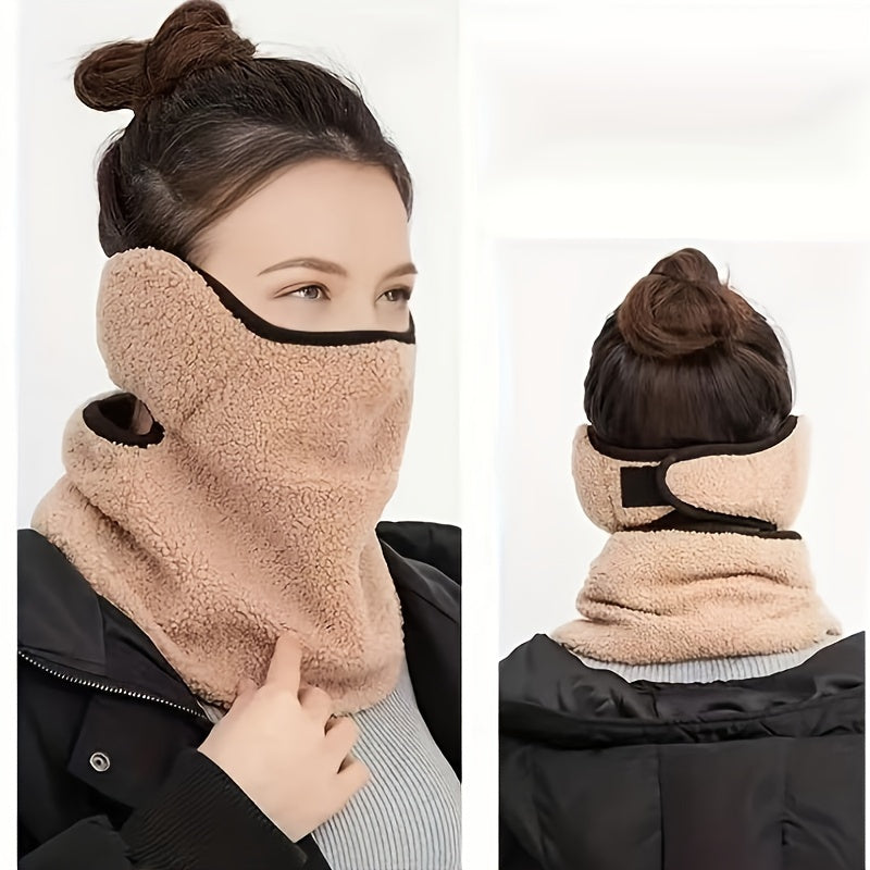 Stay warm and stylish this winter with the Boho Style Women's Fleece Neck Gaiter. This windproof scarf features earflaps and is made of thickened polyester for ultimate warmth and comfort. Perfect for outdoor activities like cycling, this knitted scarf