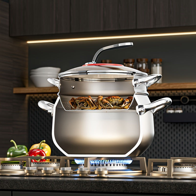 Stainless Steel Three-Layer Soup Pot 316 Induction Cooker Gas Thickened Steaming Pot for Porridge and Soup