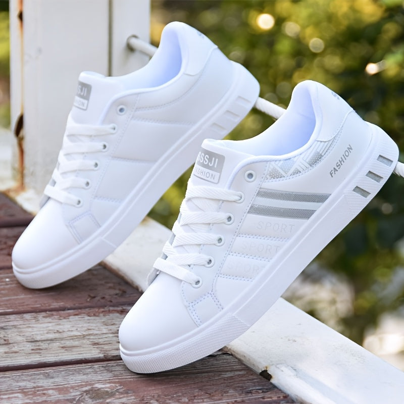 Men's classic low-top skate sneakers with a striped design, PU upper, and durable PVC sole, perfect for casual wear and everyday use. These minimalist sneakers are breathable and