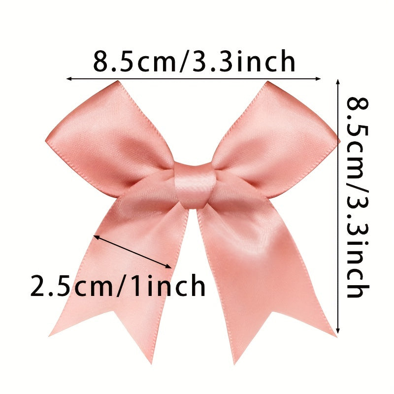 50 pieces of small pink and white satin ribbon bows measuring 8.38cm x 8.38cm for DIY crafting, gift tying, wedding decorations, and baking.