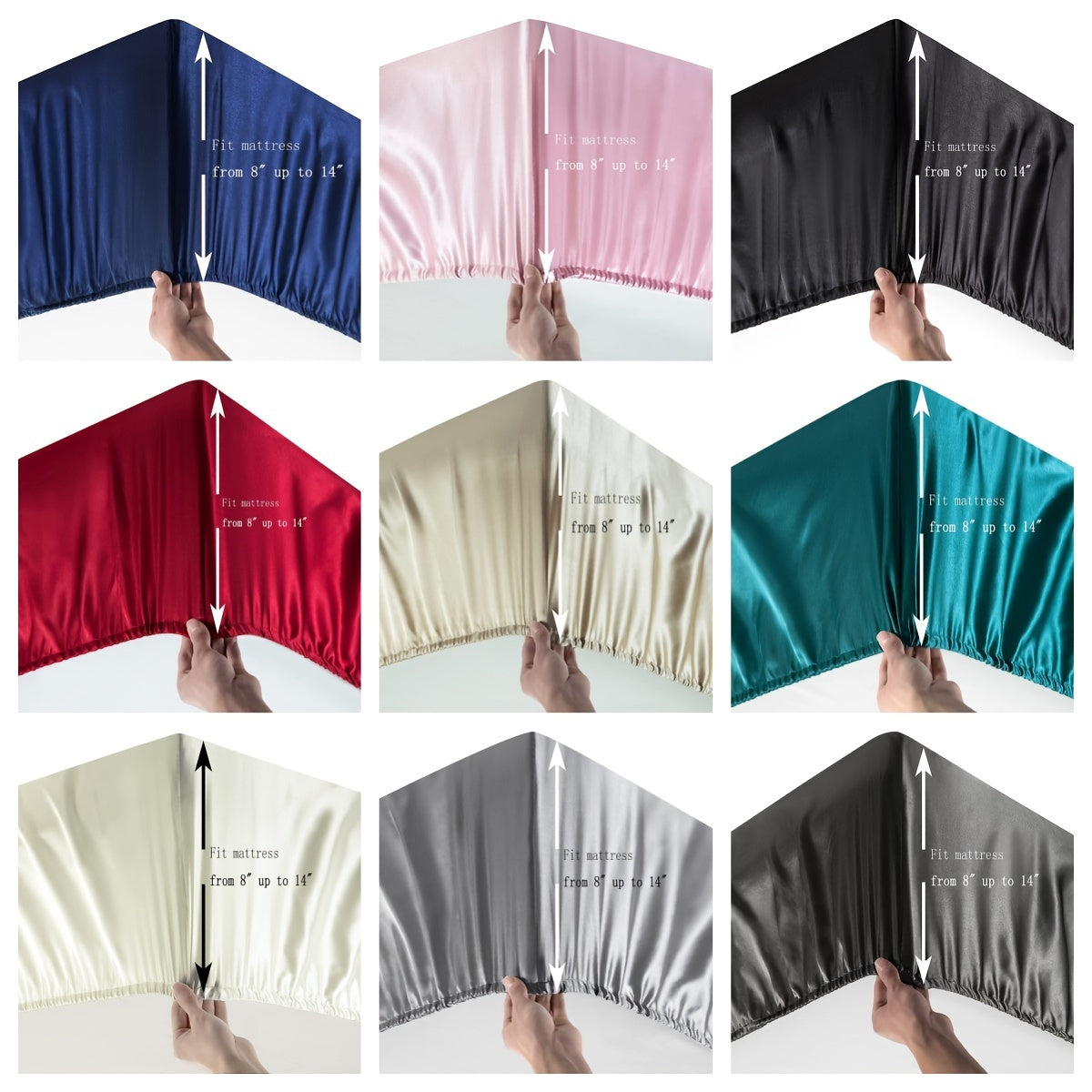 Satin Fitted Sheet in Solid Color, Luxurious Bedding for Bedroom and Guest Room