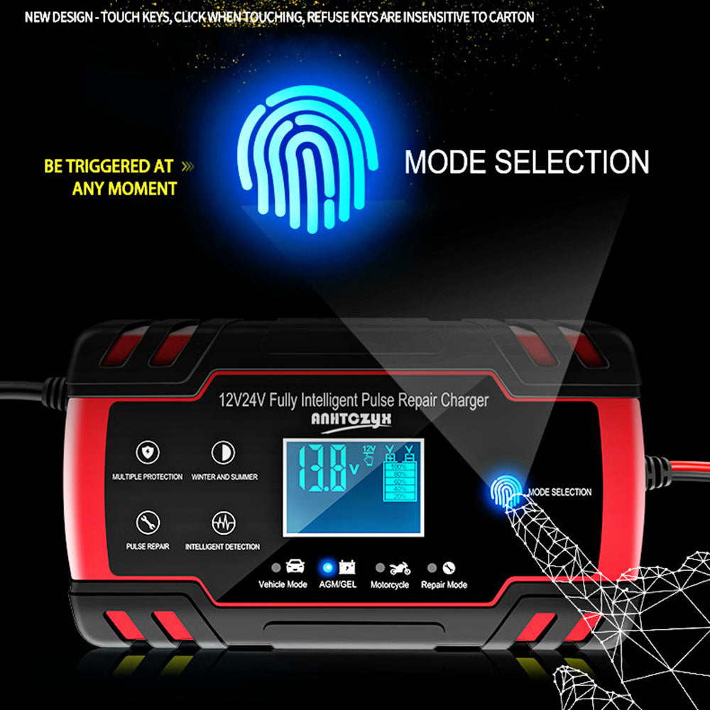 1pc 8A Smart Battery Charger for Wet AGM Gel Cell Lead Acid Batteries, EU Plug, Type-C, 220-240V Power Supply, Vehicle Charge Protection, Rugged Design, Portable and Versatile.