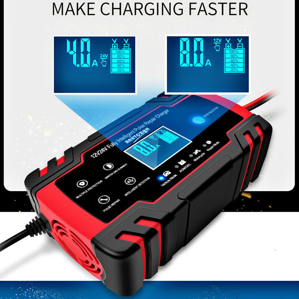 1pc 8A Smart Battery Charger for Wet AGM Gel Cell Lead Acid Batteries, EU Plug, Type-C, 220-240V Power Supply, Vehicle Charge Protection, Rugged Design, Portable and Versatile.