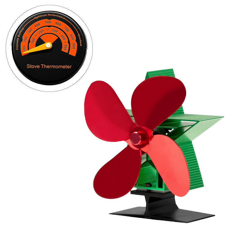 Wood stove fan with magnetic thermometer for Christmas - Distributes heat efficiently, operates quietly with 4 blades, perfect for log wood burners, fireplace decor, and home heating accessories.