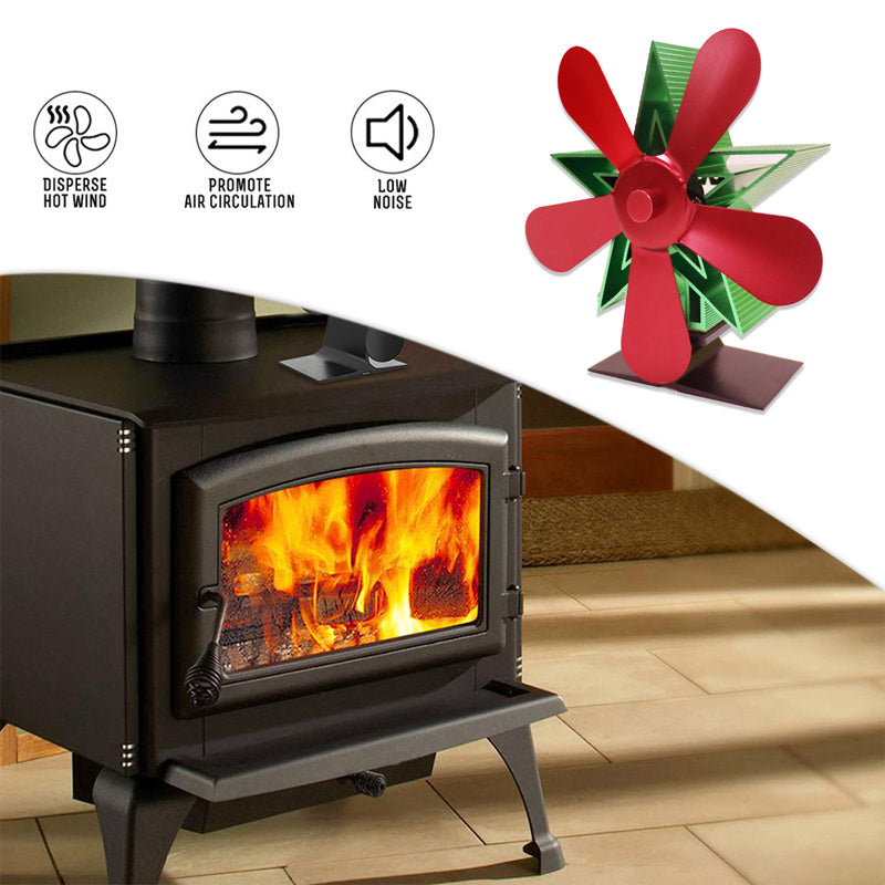 Wood stove fan with magnetic thermometer for Christmas - Distributes heat efficiently, operates quietly with 4 blades, perfect for log wood burners, fireplace decor, and home heating accessories.