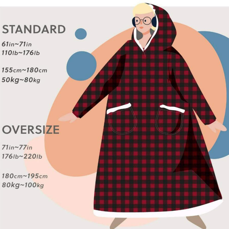 Oversized Flannel Blanket with Sleeves - Stay Cozy in Contemporary Style, Stain Resistant, Easy to Clean, Hooded Polyester Fleece Blanket for Men and Women, 300-350gsm