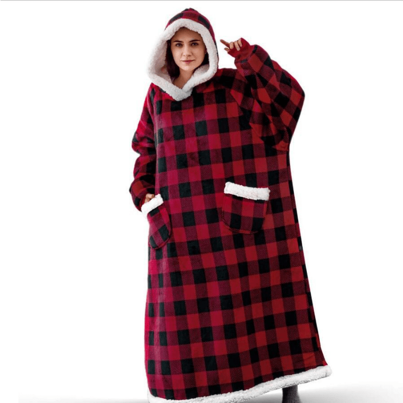 Oversized Flannel Blanket with Sleeves - Stay Cozy in Contemporary Style, Stain Resistant, Easy to Clean, Hooded Polyester Fleece Blanket for Men and Women, 300-350gsm