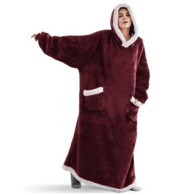 Oversized Flannel Blanket with Sleeves - Stay Cozy in Contemporary Style, Stain Resistant, Easy to Clean, Hooded Polyester Fleece Blanket for Men and Women, 300-350gsm