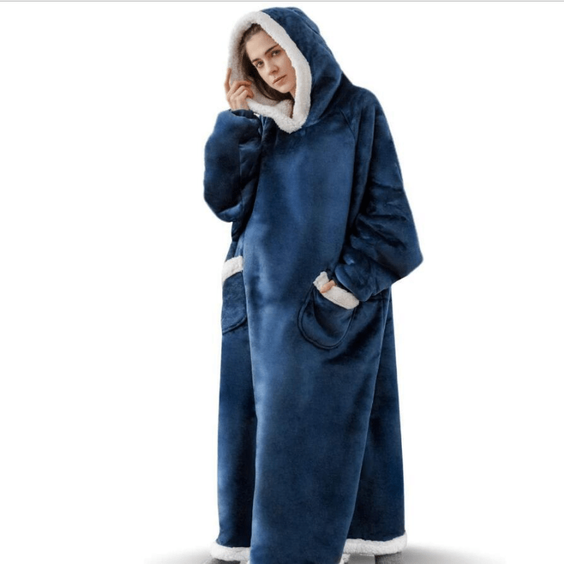 Oversized Flannel Blanket with Sleeves - Stay Cozy in Contemporary Style, Stain Resistant, Easy to Clean, Hooded Polyester Fleece Blanket for Men and Women, 300-350gsm