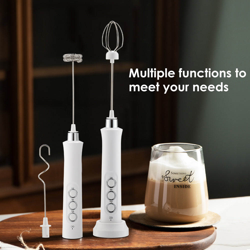 Portable Cappuccino and Coffee Mixer: 3-in-1 Electric Milk Frother, Foam Maker, Egg Whisk, and Blender - Rechargeable and Perfect for Kitchen Supplies