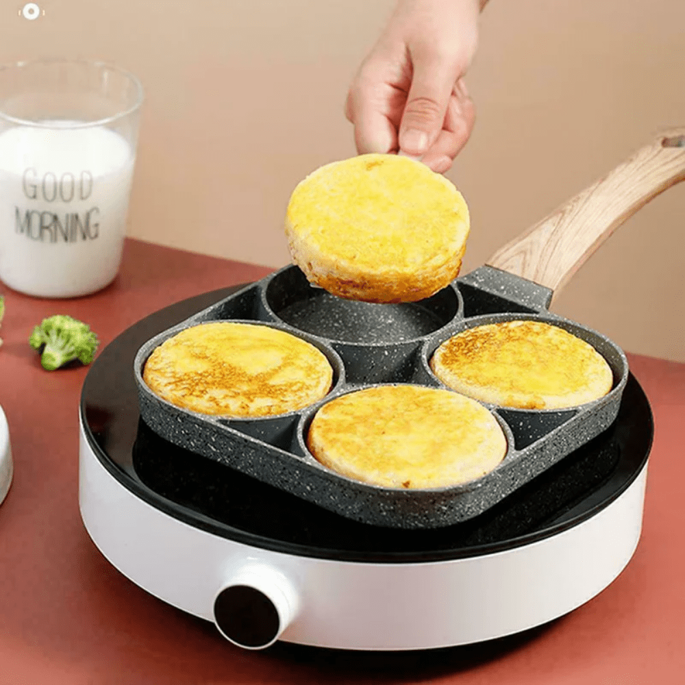 Non-Stick Egg and Hamburger Frying Pan with Wooden Handle - Ideal for Induction Cookers and Gas Stoves, Perfect for Cooking Eggs, Burgers, and More!