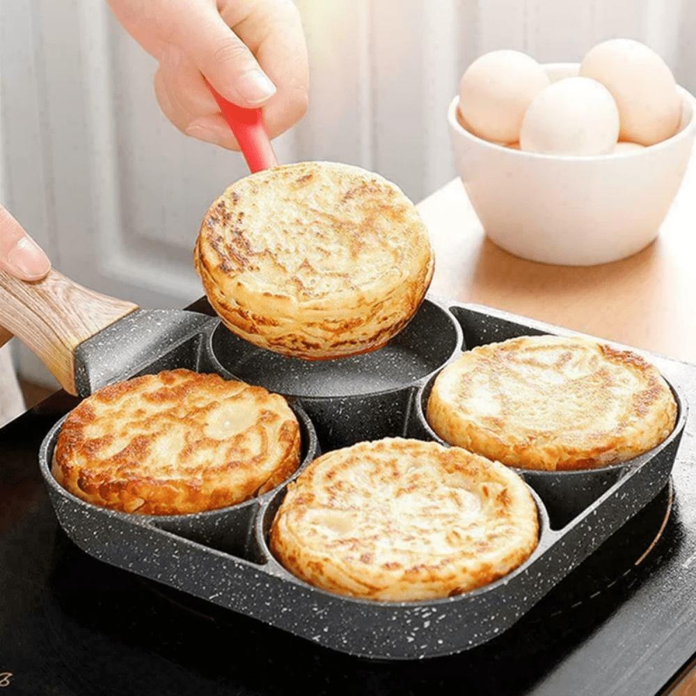 Non-Stick Egg and Hamburger Frying Pan with Wooden Handle - Ideal for Induction Cookers and Gas Stoves, Perfect for Cooking Eggs, Burgers, and More!