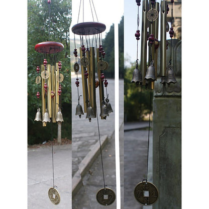 Antique-style metal wind chimes with copper bells for garden decor, ages 12-14.