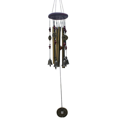 Antique-style metal wind chimes with copper bells for garden decor, ages 12-14.