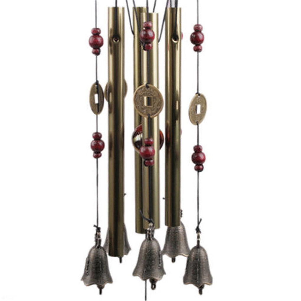 Antique-style metal wind chimes with copper bells for garden decor, ages 12-14.