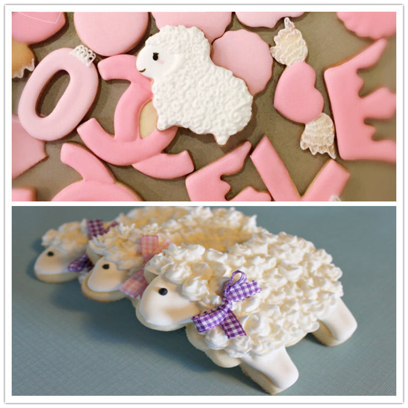 1pc of stainless steel baking utensils including a sheep biscuit mold, cookie cut cake mold, and toast mold.