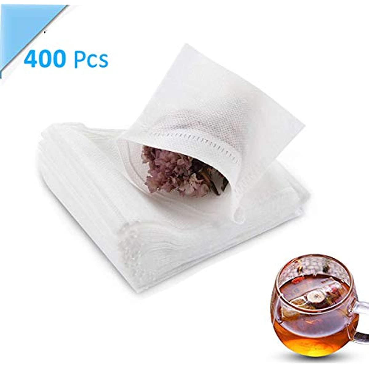 400 pieces of Tea Filter Bags, Disposable Empty Drawstring Seal Filter Loose Leaf Tea Bags measuring 8.99 X 6.99 cm.