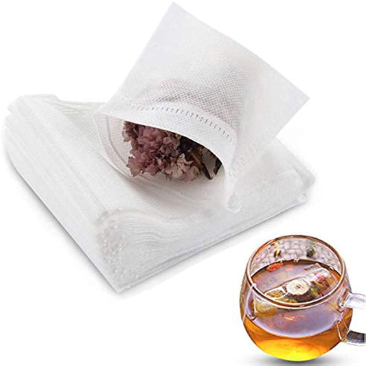 400 pieces of Tea Filter Bags, Disposable Empty Drawstring Seal Filter Loose Leaf Tea Bags measuring 8.99 X 6.99 cm.