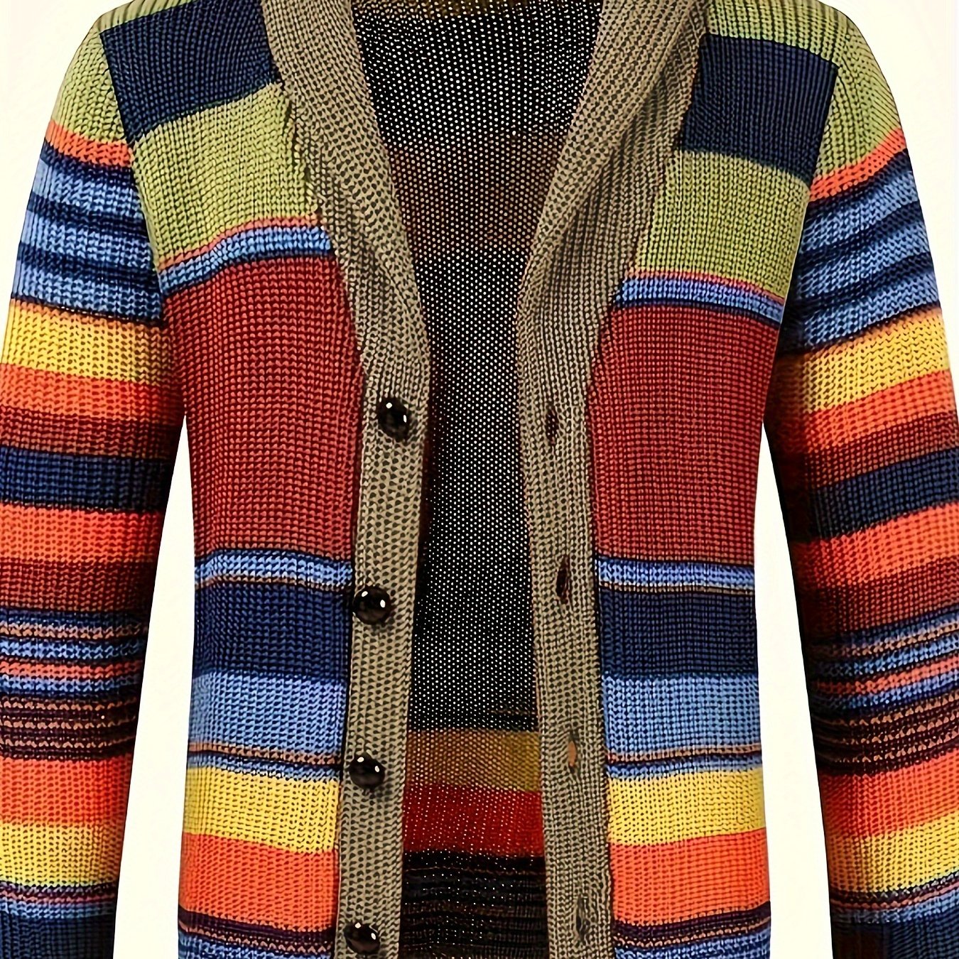 Men's plus size contrast color knit cardigan for all seasons.