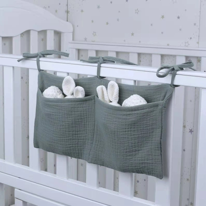 This versatile storage bag made of pure cotton features double layers for extra storage. It can be used as a bedside organizer, toy bag, stroller hanging bag, or bottle holder. With a festive print, it makes a perfect Easter, Halloween, or Christmas gift