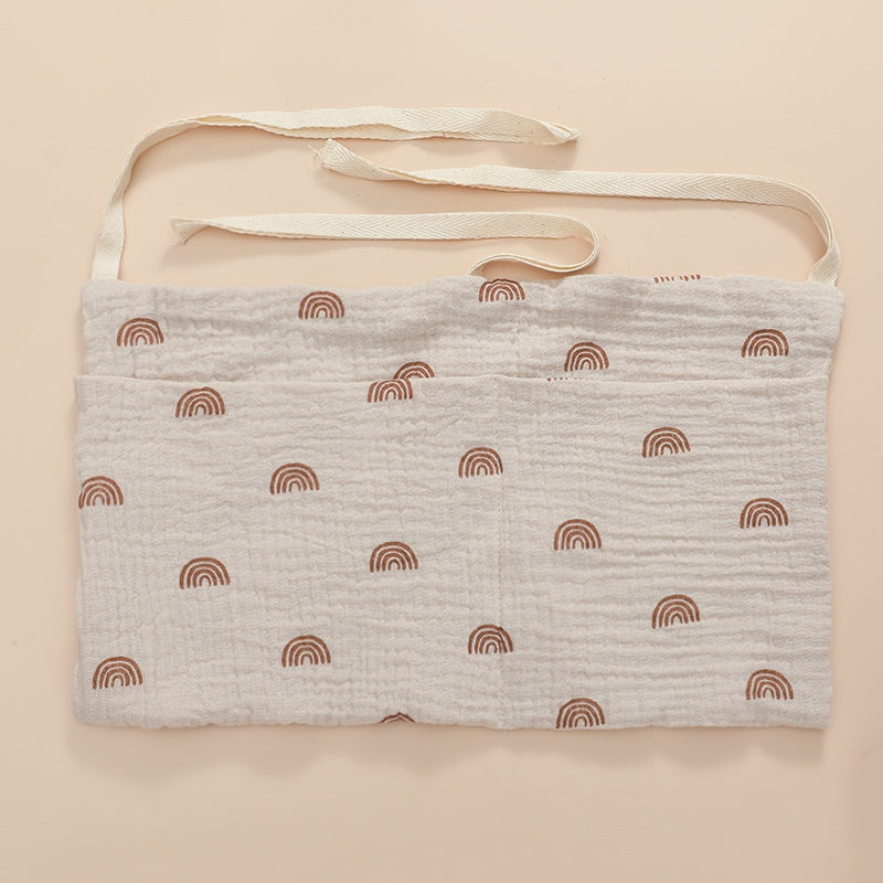 This versatile storage bag made of pure cotton features double layers for extra storage. It can be used as a bedside organizer, toy bag, stroller hanging bag, or bottle holder. With a festive print, it makes a perfect Easter, Halloween, or Christmas gift