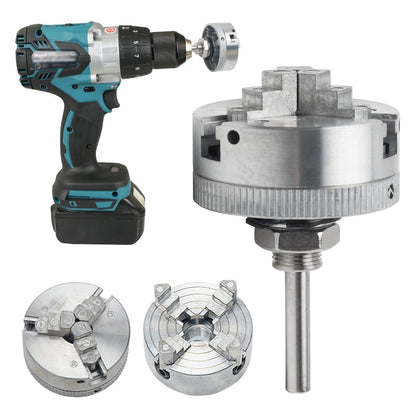 Z011 Mini Lathe Chuck Set with 3 & 4 Jaw, Self-Centering Woodworking Tool, Durable Connecting Rod and Accessories, Power Tool for Electric Drill.