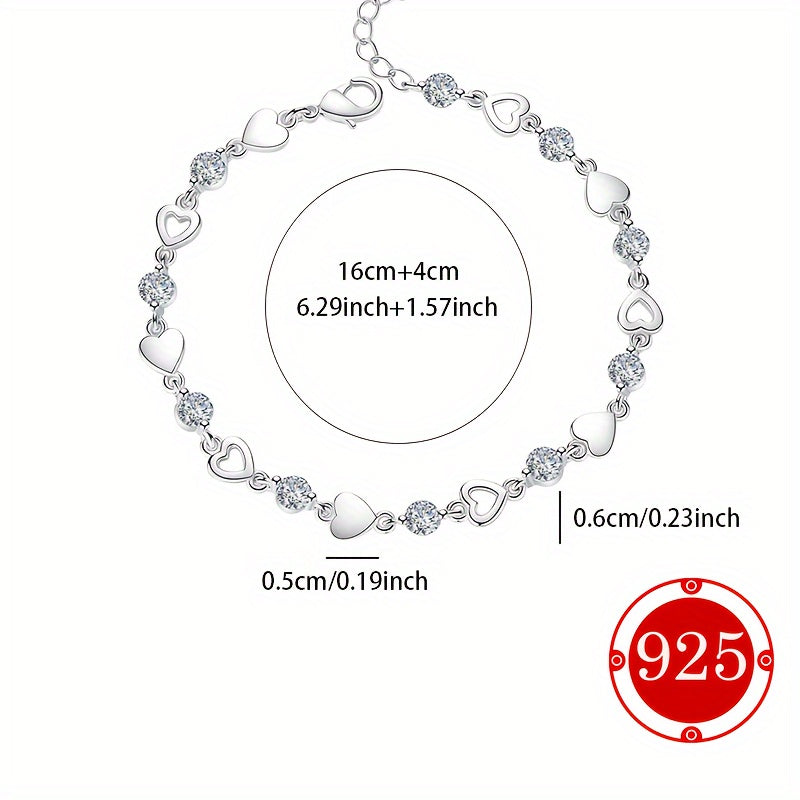 Stylish Heart Bracelet made of 925 Sterling Silver - Suitable for Sensitive Skin, Great for Couples and Best Friends, Perfect for Special Occasions like Weddings, Parties, Beach Trips, and Vacations - Comes in a Gift-Ready Box with Anti-Tarnish Packaging