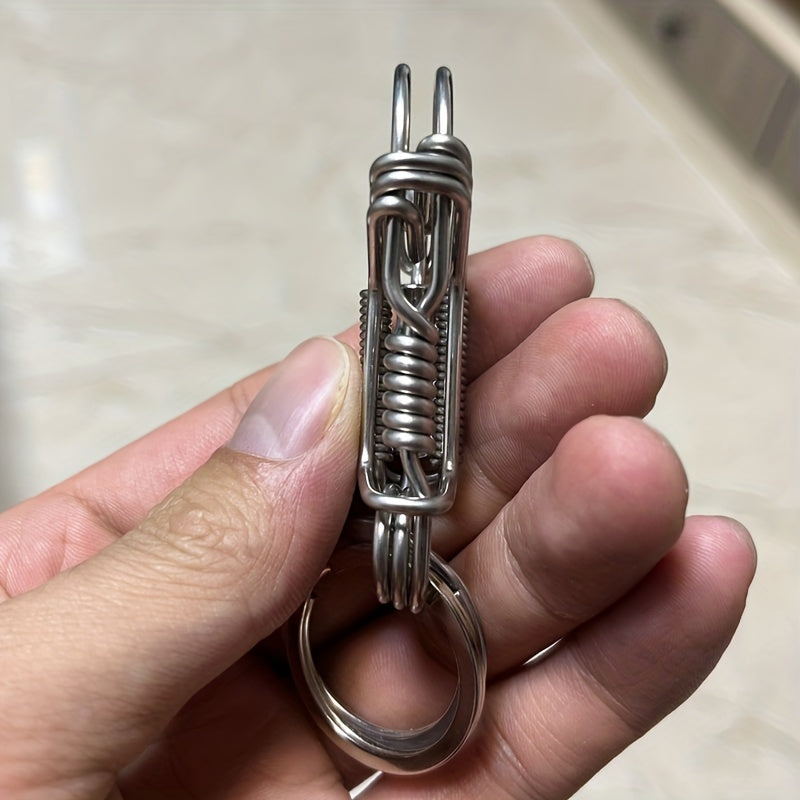 Handcrafted Stainless Steel Keychain for Men Featuring Engraved Bamboo Joint Matte Bead Design, Mechanical Style Car Keyring, Perfect Small Decorative Accent