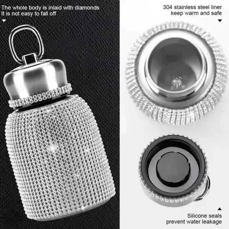 300ml Rhinestone Water Bottle, Stainless Steel, Gift for Women