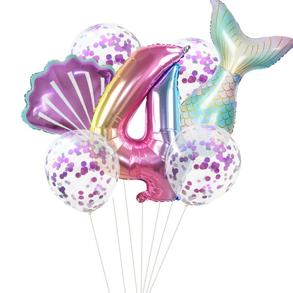 Purple Mermaid Party Balloons set includes 32 inch Ombre Number Foil Balloons for Birthday and Baby Shower Decoration. Helium Balloon Set makes perfect Birthday Gift.