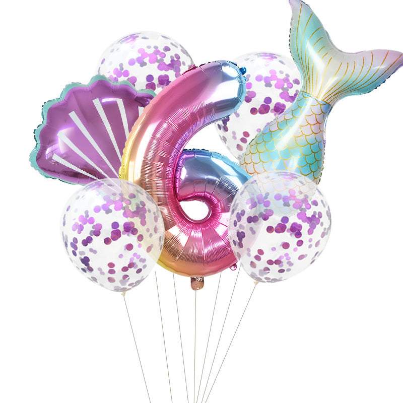 Purple Mermaid Party Balloons set includes 32 inch Ombre Number Foil Balloons for Birthday and Baby Shower Decoration. Helium Balloon Set makes perfect Birthday Gift.