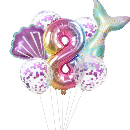 Purple Mermaid Party Balloons set includes 32 inch Ombre Number Foil Balloons for Birthday and Baby Shower Decoration. Helium Balloon Set makes perfect Birthday Gift.