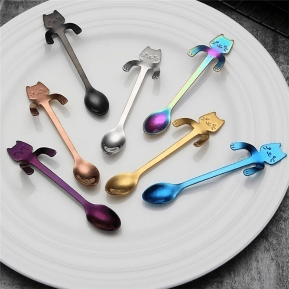 Adorable Cat-Shaped Stainless Steel Coffee Spoon for Desserts and Snacks, perfect for serving ice cream.