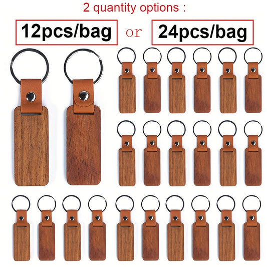 12 pieces or 24 pieces of wooden keychains for men, featuring rectangular wood tags