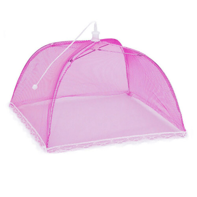 Portable umbrella-style food cover, protects from insects, ideal for home and camping