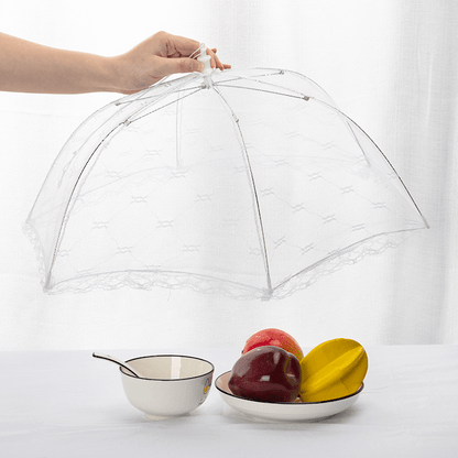 Portable umbrella-style food cover, protects from insects, ideal for home and camping