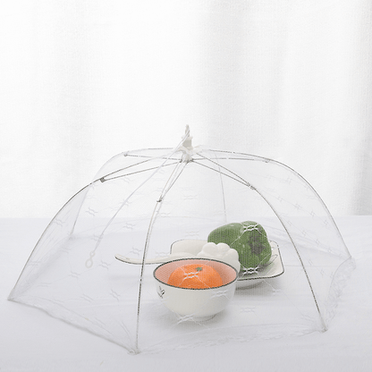 Portable umbrella-style food cover, protects from insects, ideal for home and camping