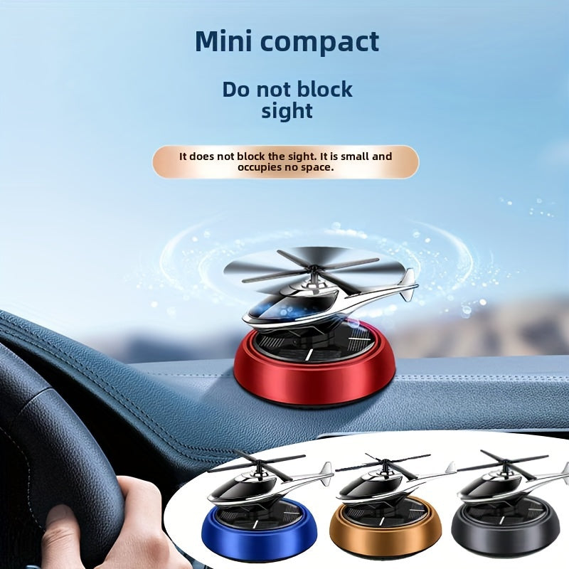 Car perfume diffuser with solar-powered aromatherapy helicopter decoration and air freshener. Ideal car accessory gift.