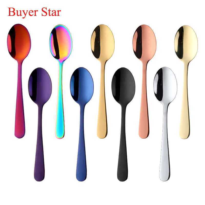 Luxurious colorful mini tea spoon made of 18/10 stainless steel, with a rose gold and silver finish. Perfect for parties and elegant dining settings.