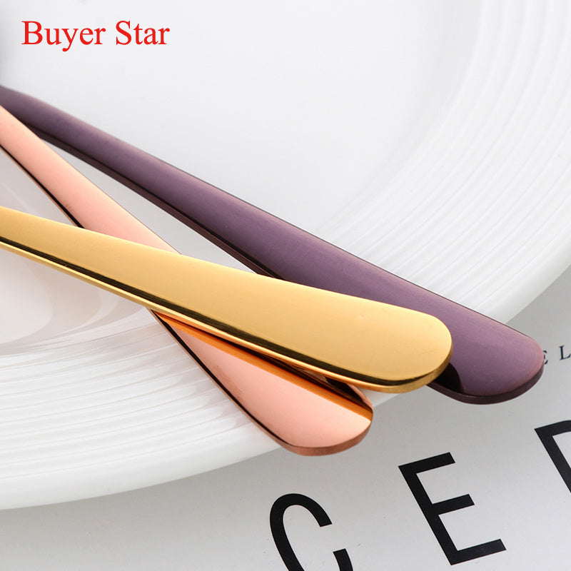 Luxurious colorful mini tea spoon made of 18/10 stainless steel, with a rose gold and silver finish. Perfect for parties and elegant dining settings.