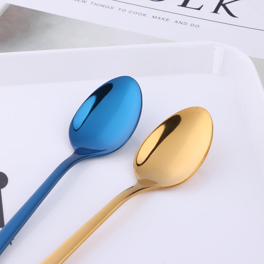 Long handle rainbow ice spoon made of 18/10 stainless steel for mixing and stirring beverages, ice cream, or desserts. Mirror polished.