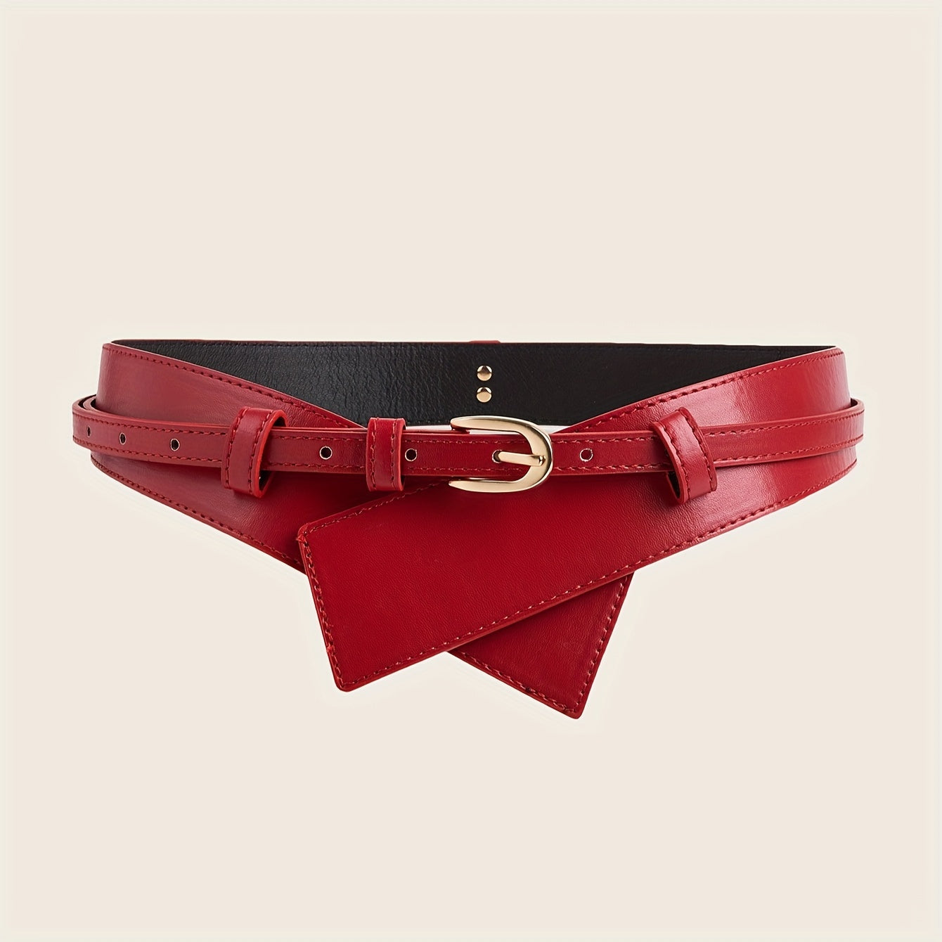 Women's wide waist belt with corset design and golden buckle.